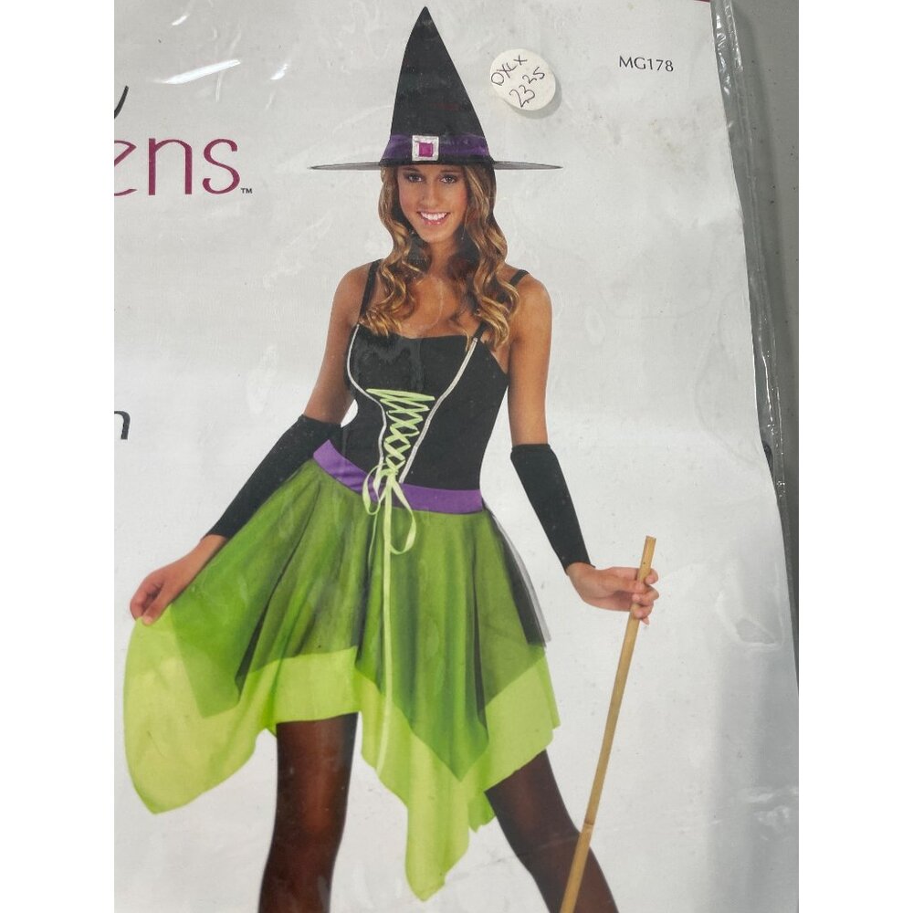 Magik KoolTeens Witch Green Witch Teen Costume J2 Size 5-7 Dress Gloves Hat NEW